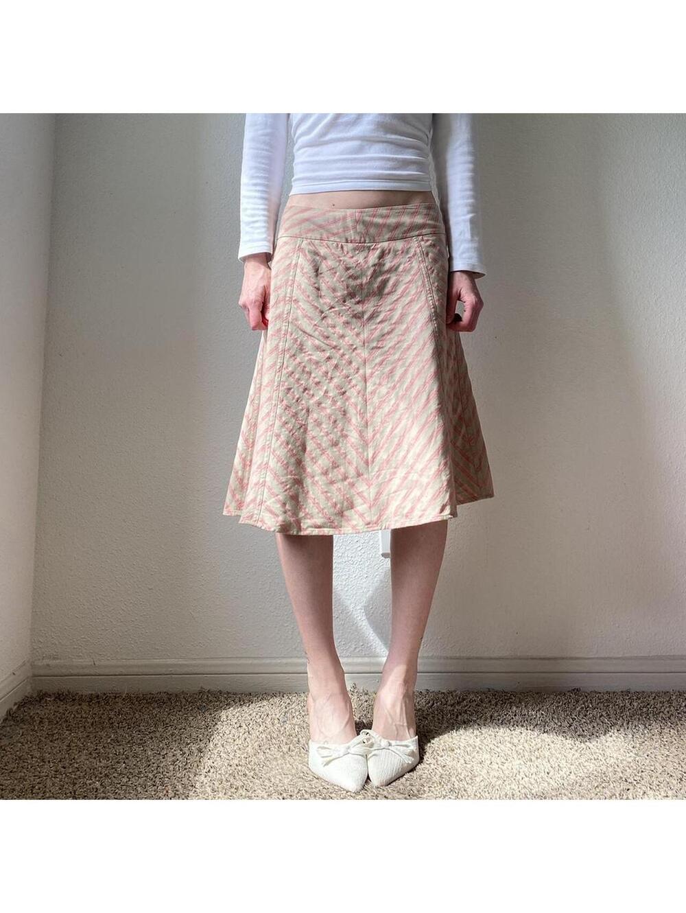 Vintage authentic rare y2k low rise midi pink and tan striped flowy casual skirt
